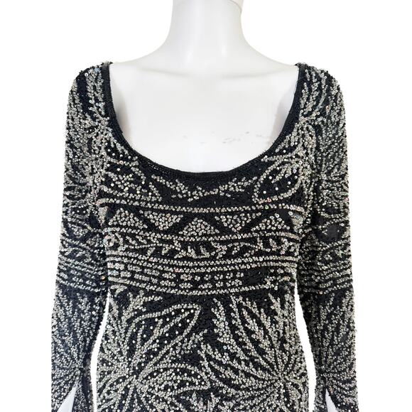 NAEEM KHAN RIAZEE BEADED COUTURE BLACK MINI DRESS - Picture 2 of 11